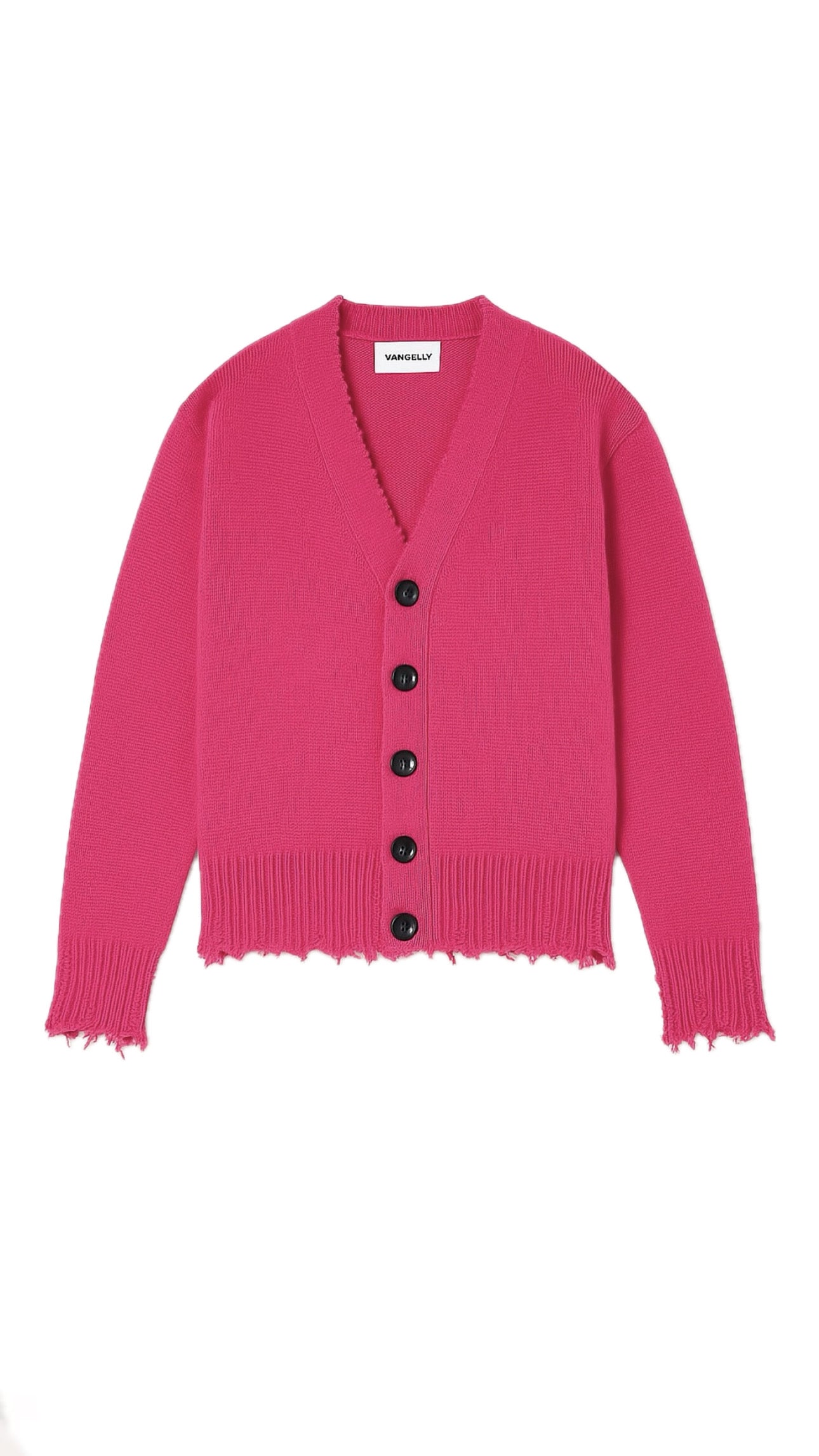 Distressed Hem Knit Cardigan – Hot Pink
