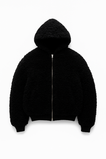 Black Zip-Up Knit Hoodie